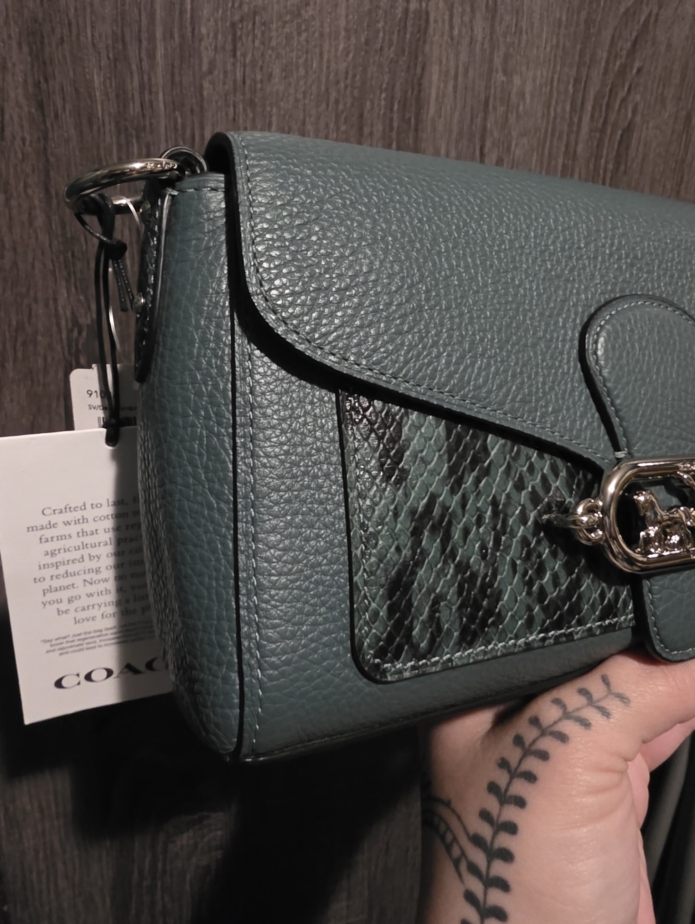 Coach Jade Shoulder Bag NWT in a dark turquoise With Snakeskin Embossed Trim - Picture 3 of 16